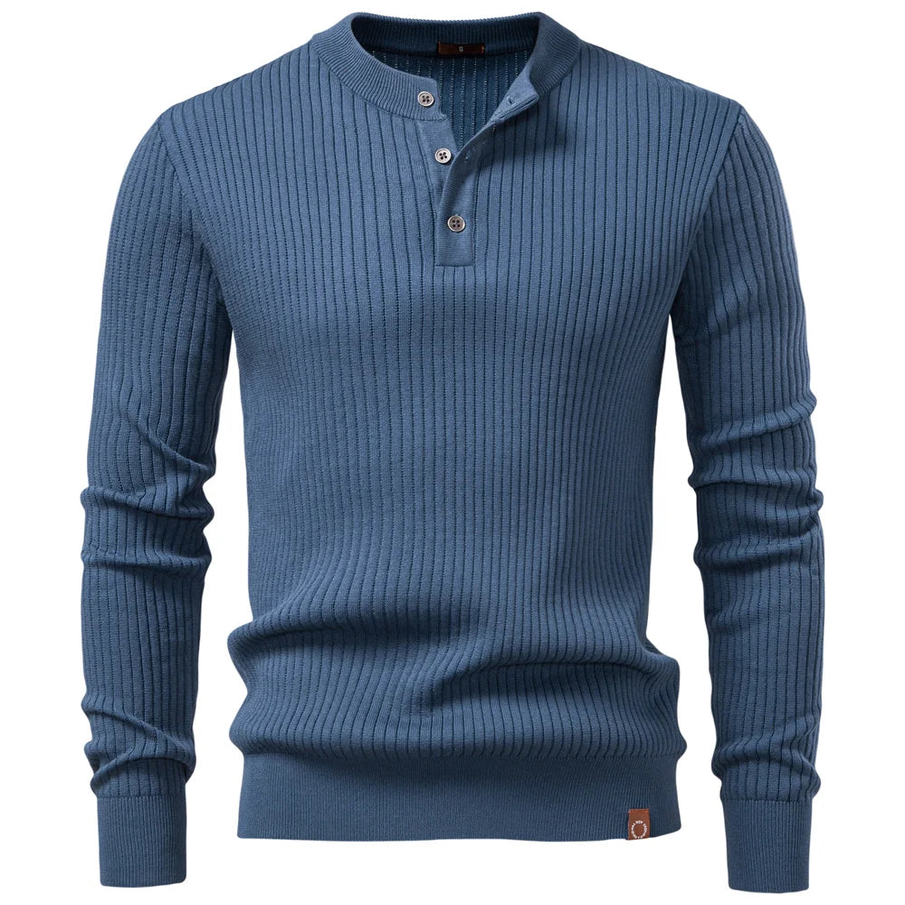 AIOPESON Men's Long Sleeve T-shirt Fall Winter Fashion Knit Slim Fit Polo Sweater Riibed Henry Collar Sweatershirt for Man