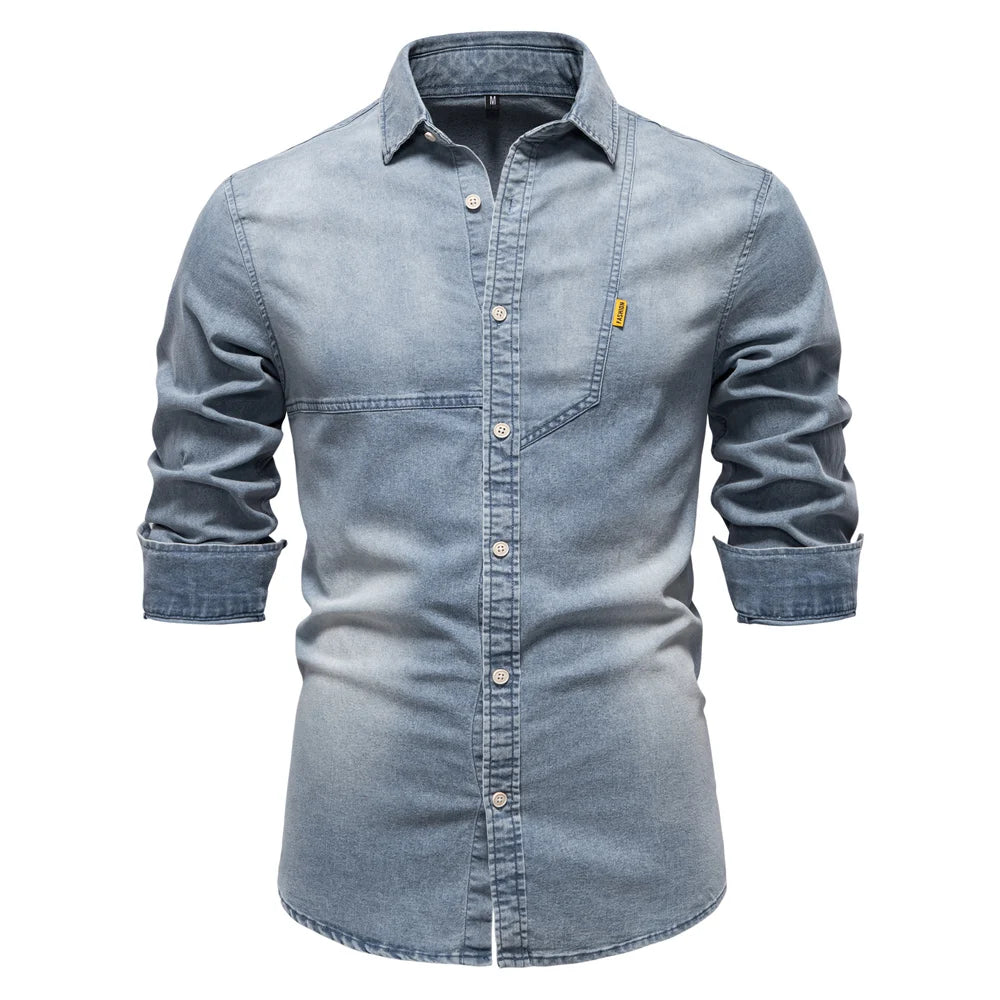 AIOPESON Men's Cotton Denim Slim Fit Long Sleeve Shirts Casual Premium Fashion Comfortable Shirts for Men