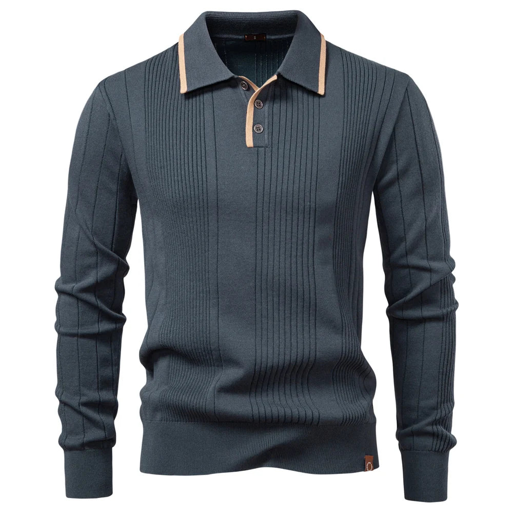 New Top Button Down Polo Shirt Men Solid Color Long Sleeve Fall Winter Luxury Warm Touch Business Casual Mens Sweatershirt