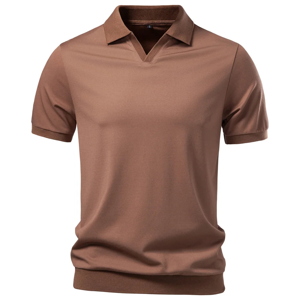 AIOPESON Breathable Silky Polo Shirt for Men Solid Color Old Money Skin Friendly Soft Cool Casual Polo Shirts Male