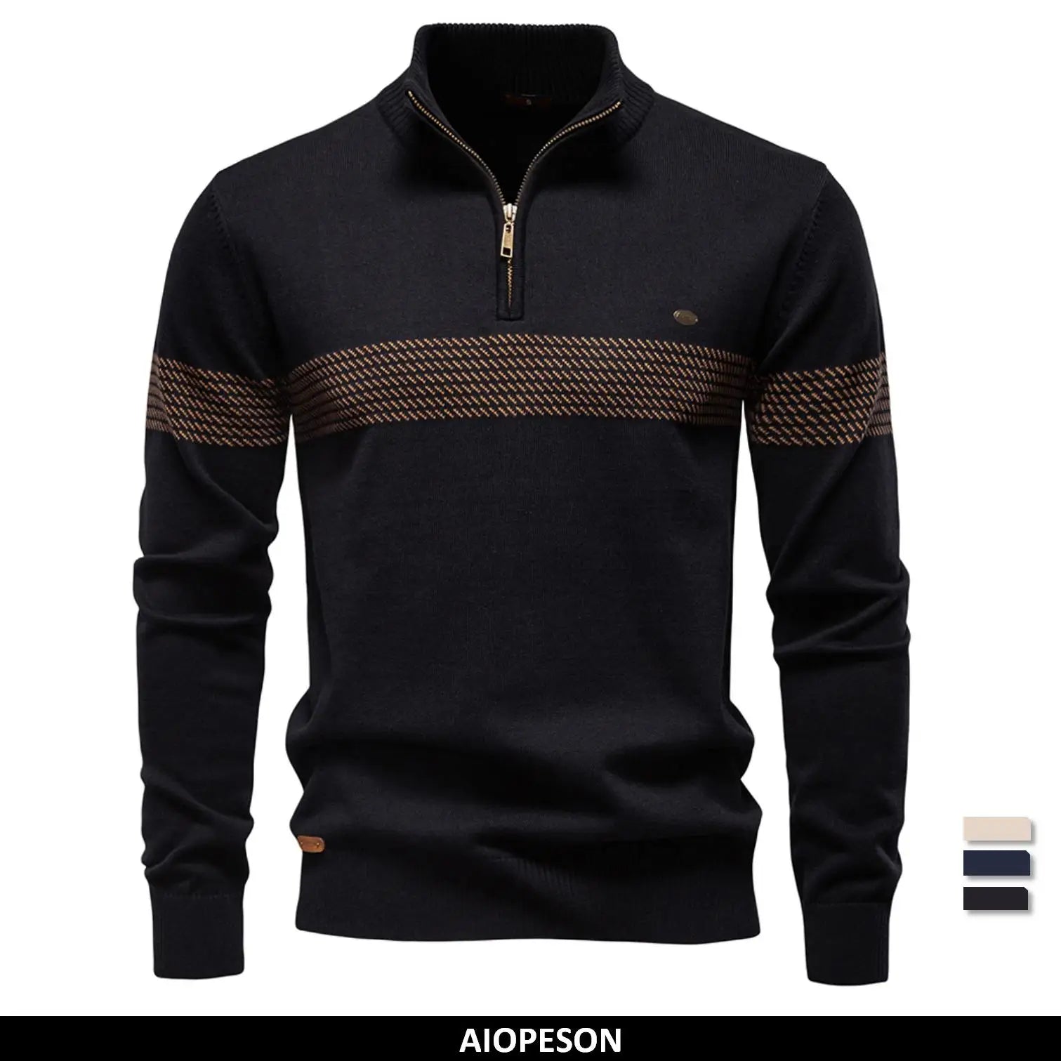 AIOPESON Thermal Men's Sweater Half Zip Knit Pullover Thick Warm Striped Design Wool Blend Cable Knitted Outdoor Casual Top