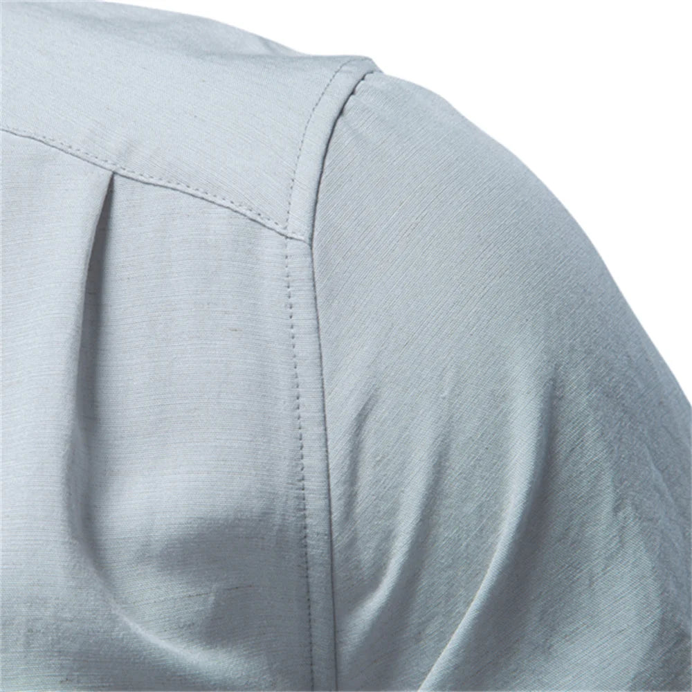 AIOPESON Premium Solid Color Long Sleeve Cotton Shirt for Men Button Down Linen Blend Soft Casual Spring Autumn Daily Wear Shirt