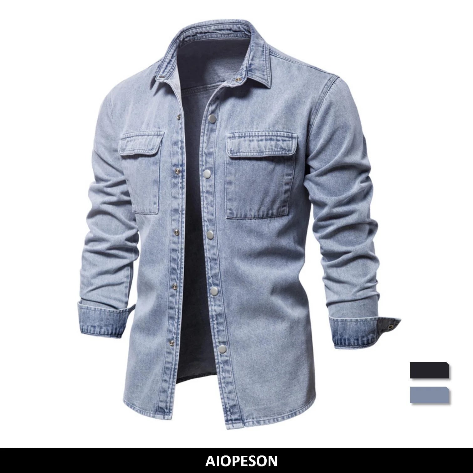 AIOPESON 100% Cotton Denim Shirts Men Casual Solid Color Thick Long Sleeve Shirt for Men Spring High Quality Jeans Male Shirt