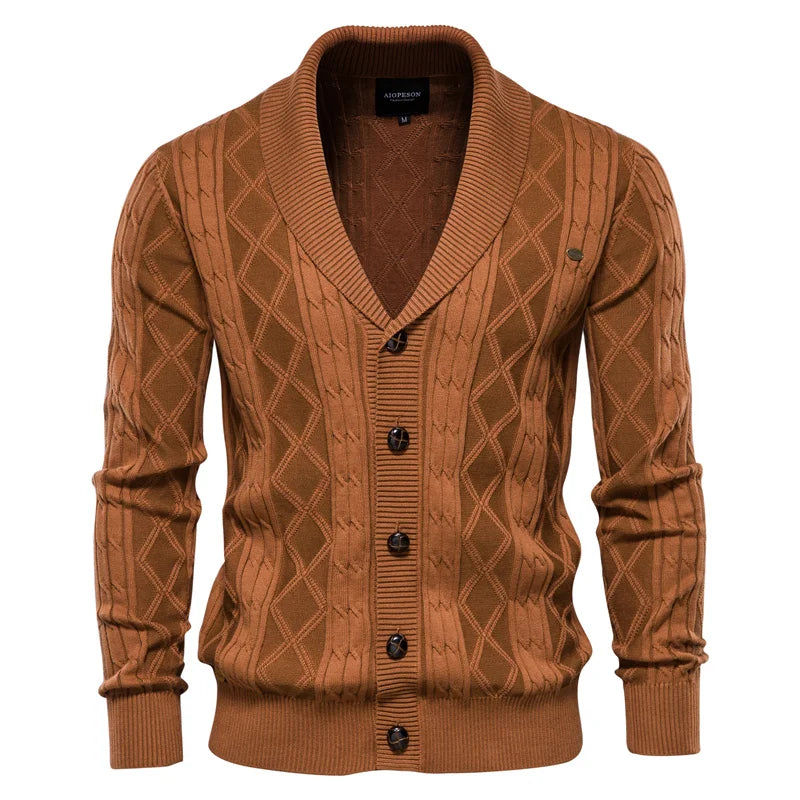 AIOPESON Cotton Argyle Cardigan Men Casual Single Breasted Solid Color Business Mens Cardigans New Winter Fashion Sweater Man