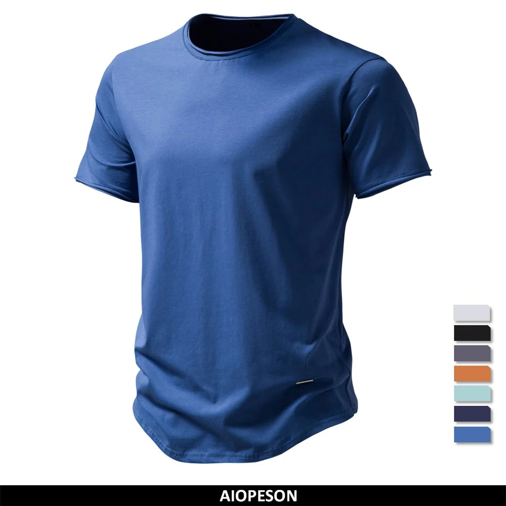 AIOPESON 100% Cotton Men's T-shirt O-neck Casual Soft Fashion Solid Color T-shirt for Men New Summer Short Sleeve Tops Tees Men