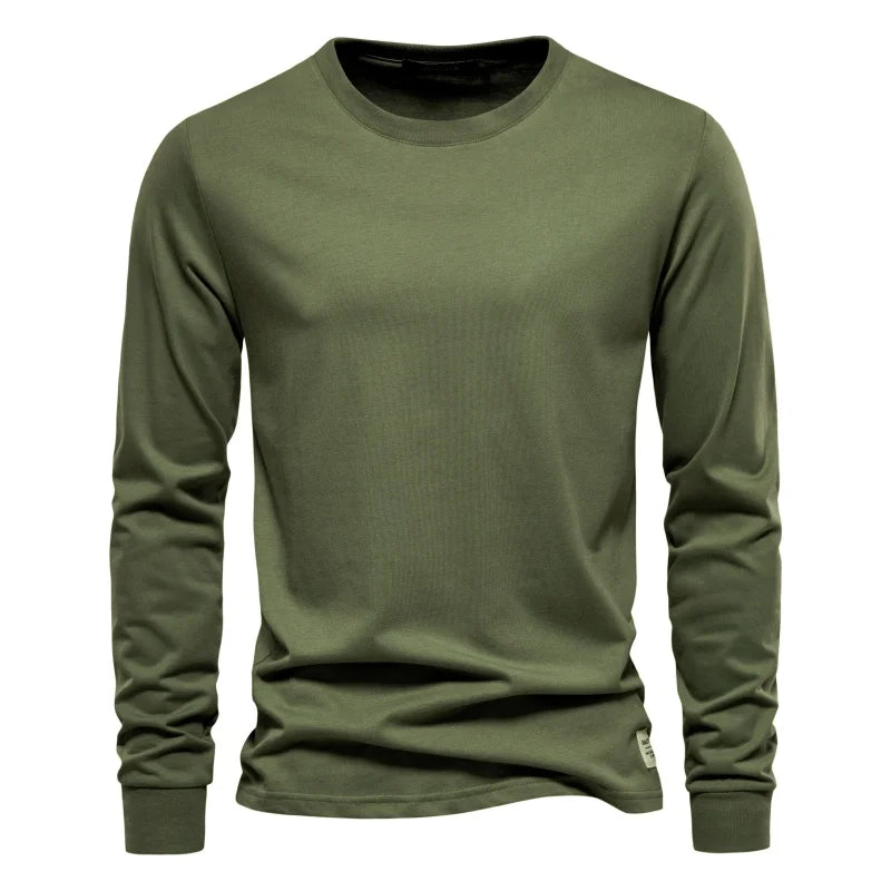 AIOPESON Solid Color Cotton T Shirt Men Casual O-neck Long Sleeved Mens Tshirts Spring Autumn High Quality Basic T-shirt Male