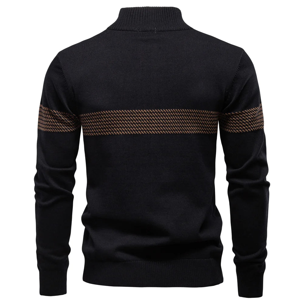 AIOPESON Thermal Men's Sweater Half Zip Knit Pullover Thick Warm Striped Design Wool Blend Cable Knitted Outdoor Casual Top