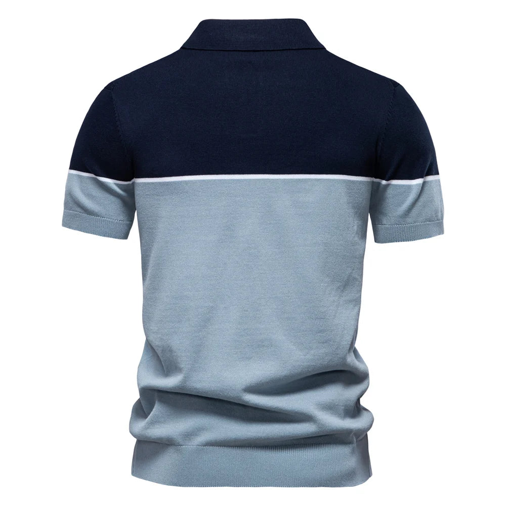 AIOPESON Men's Athletic V-Neck Color Block Polo Shirt Social Event Polo Shirts for Men Contrast Sport Slim Fit Polo