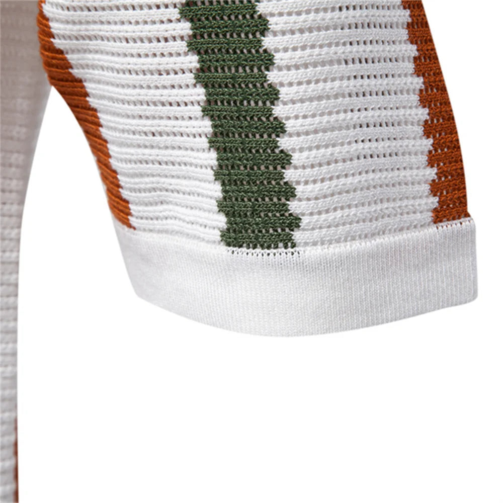 AIOPESON Men's Ribbed Knit Polo Shirt For Breathable Striped Casual Wear with Comfortable Collar High quality Male Polo Shirt