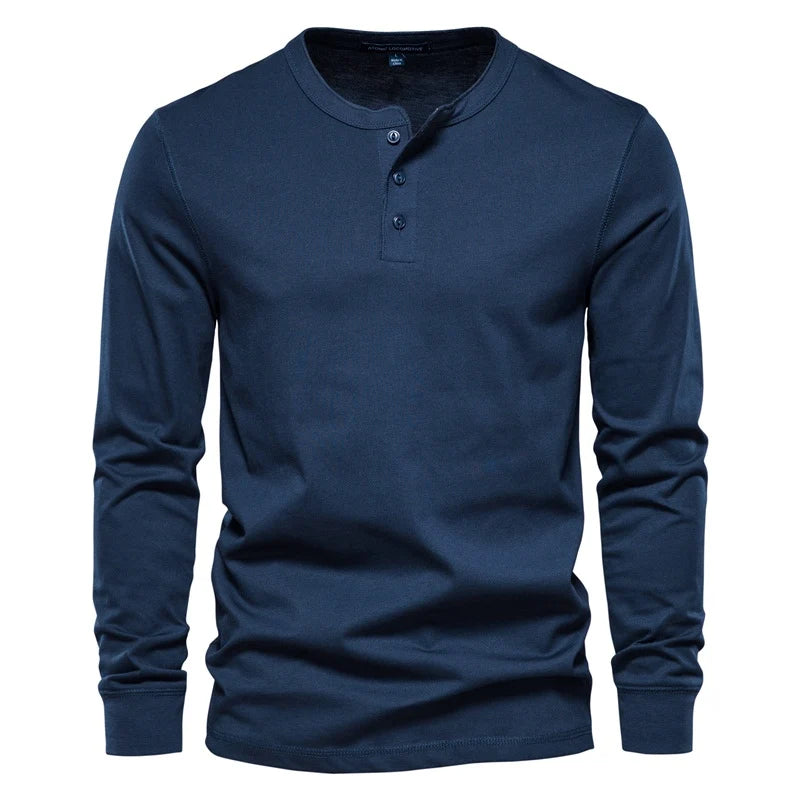 AIOPESON Men's Long Sleeve Button Down T-Shirts Autumn Henley Collar Casual High Quality 100% Cotton Crew Neck Mens T Shirts
