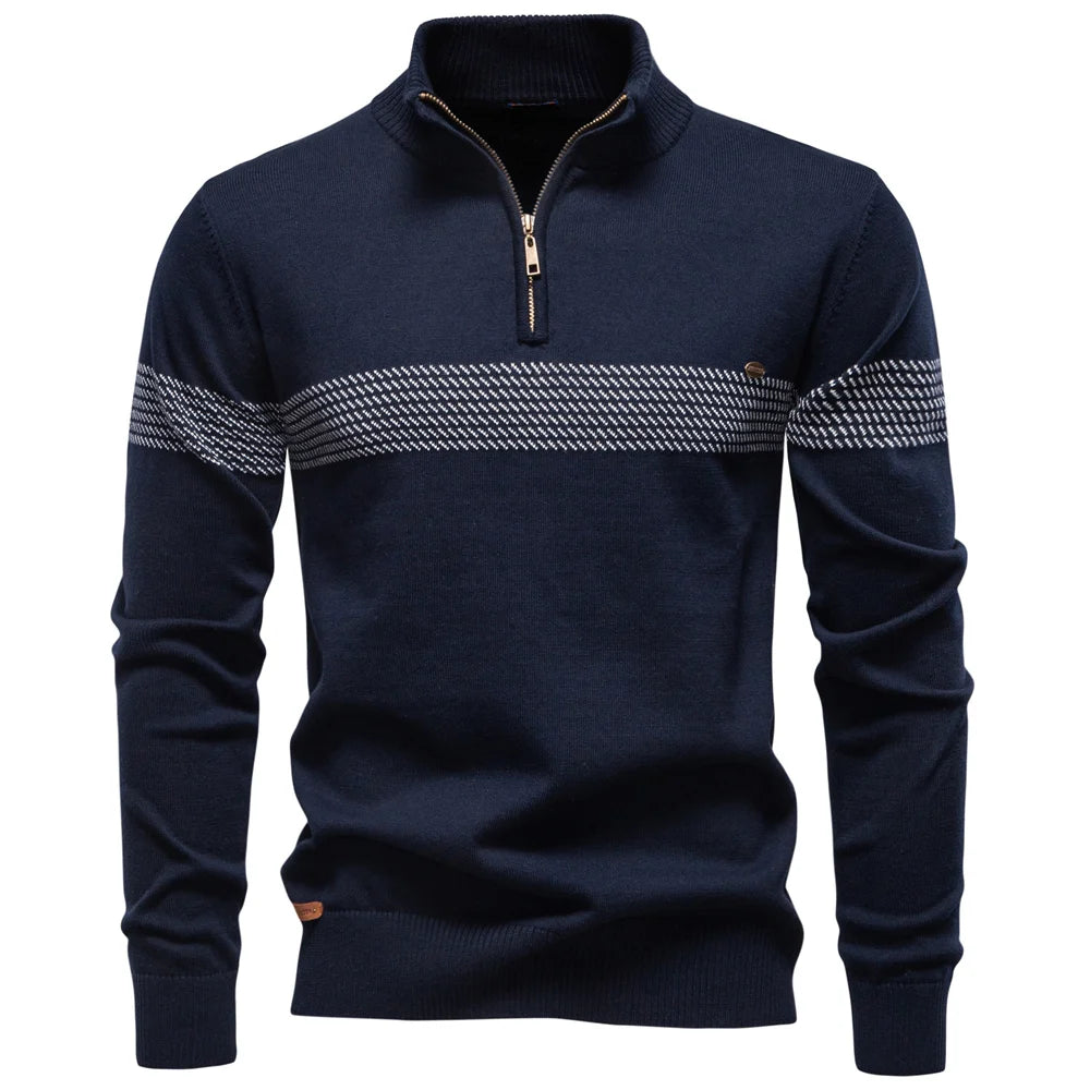 AIOPESON Thermal Men's Sweater Half Zip Knit Pullover Thick Warm Striped Design Wool Blend Cable Knitted Outdoor Casual Top