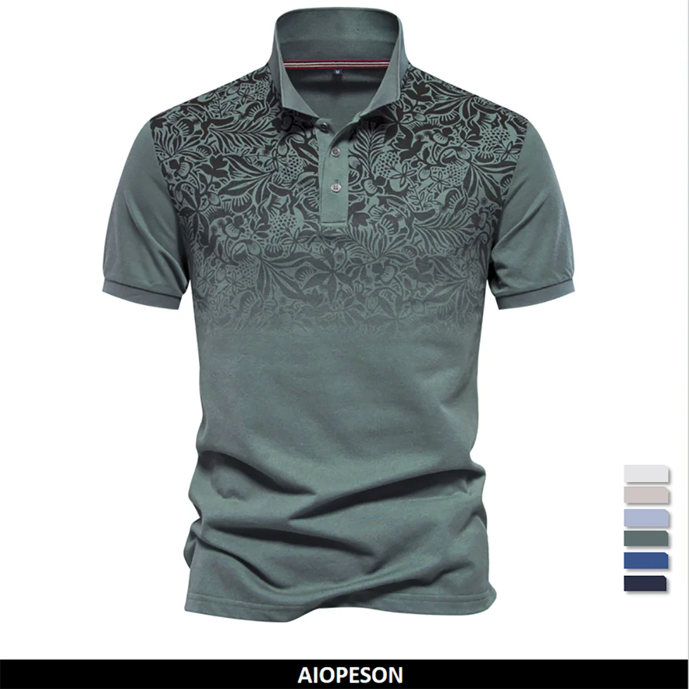 AIOPESON Men's Short Sleeve Polo Shirt, Gradient Printed, Cotton Blend, Summer Fashion, New Design