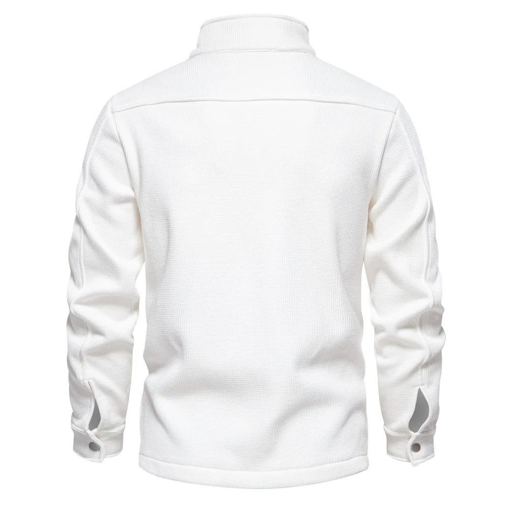 AIOPESON Mens Waffle Fleece Lined Thick Warm Jacket With Pocket Button Up Stand Collar Outwear Winter Jackets Coats for Men