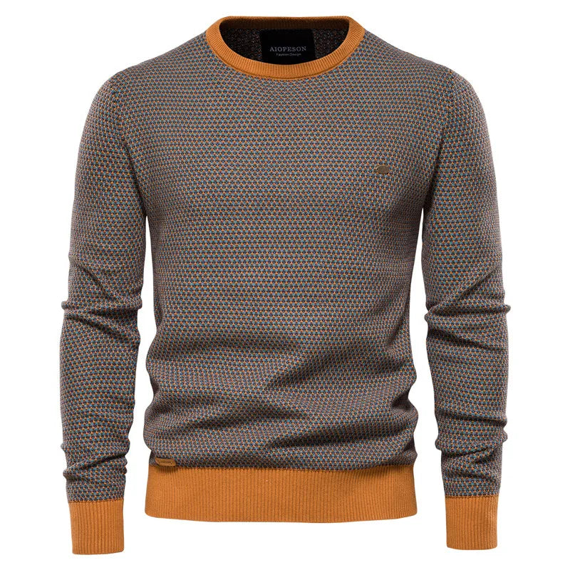 AIOPESON Cotton Spliced Pullovers Sweater Men Casual Warm O-neck Quality Mens Knitted Sweater Winter Fashion Sweaters for Men