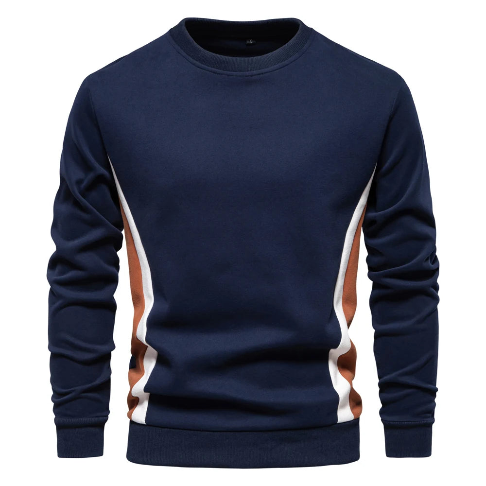 AIOPESON Mens Patckwork Cotton-blend Crew Neck Sweatshirts Fashion Casual Sport Round Neck Pullover Sweatshirt for Men