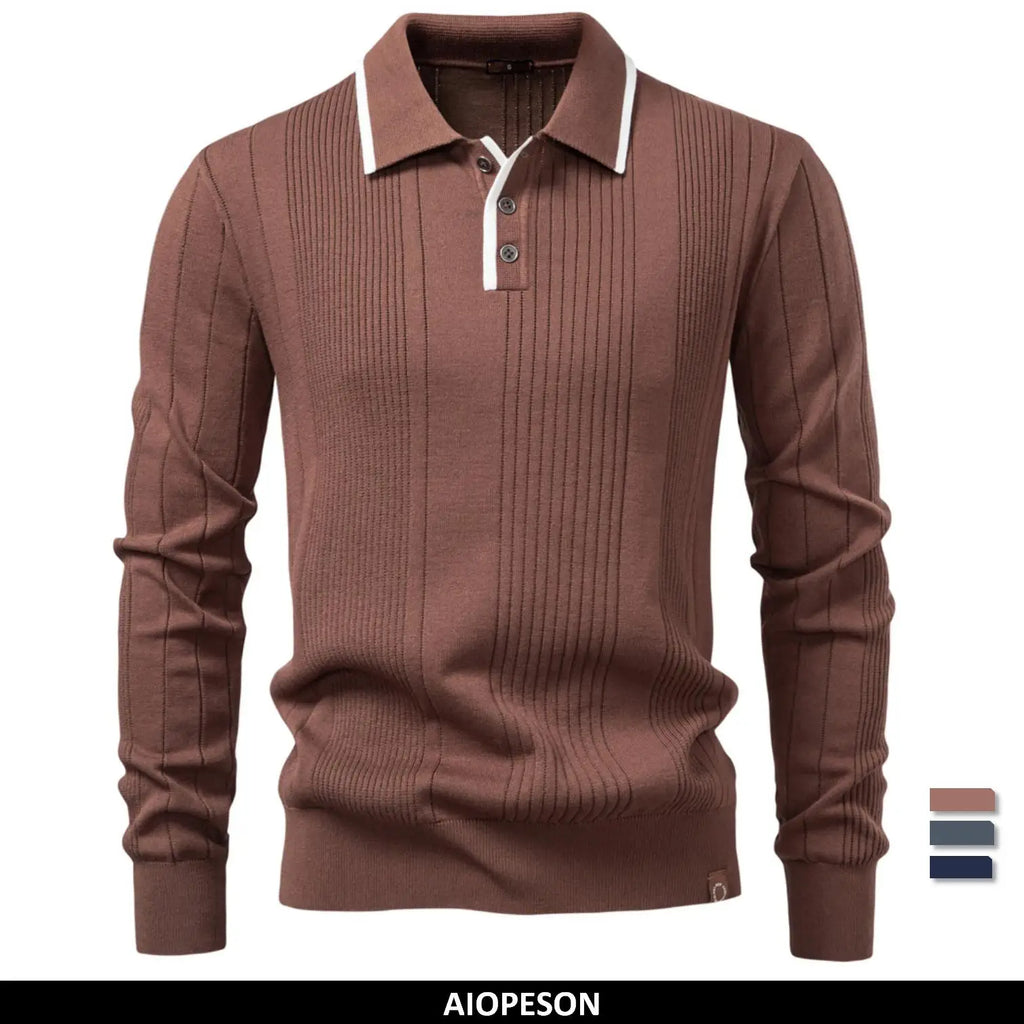 New Top Button Down Polo Shirt Men Solid Color Long Sleeve Fall Winter Luxury Warm Touch Business Casual Mens Sweatershirt
