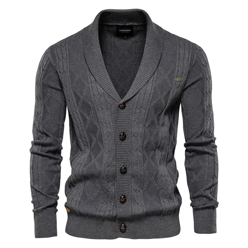 AIOPESON Cotton Argyle Cardigan Men Casual Single Breasted Solid Color Business Mens Cardigans New Winter Fashion Sweater Man
