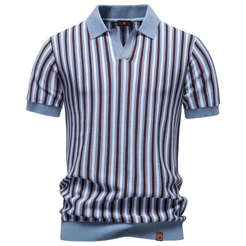 2026 Summer Men's Polo Shirts Stripe Design Ice Silk Short Sleeve Cool Touch Breathable Casual Outdoor Polo Shirt for Men