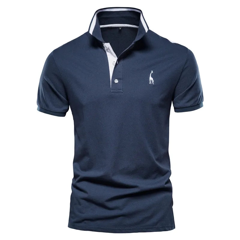 AIOPESON Cotton Men's Polos Giraffe Embroidery Short Sleeve Polo Shirts for Men High Quality Brand Design Polos Men Clothing