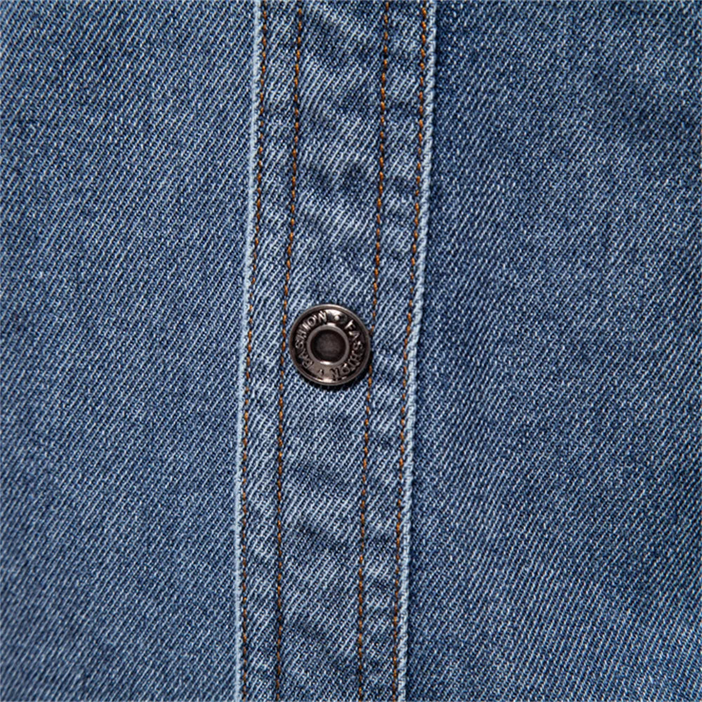 2024 AIOPESON 100% Cotton Men Denim Shirts Double Pocket Casual Cowboy Mens Shirts Long Sleeve New Autumn High Quality Shirts