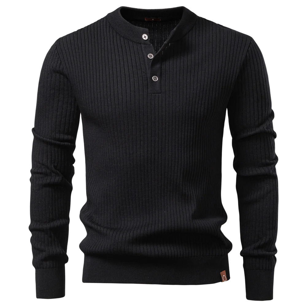 AIOPESON Men's Long Sleeve T-shirt Fall Winter Fashion Knit Slim Fit Polo Sweater Riibed Henry Collar Sweatershirt for Man