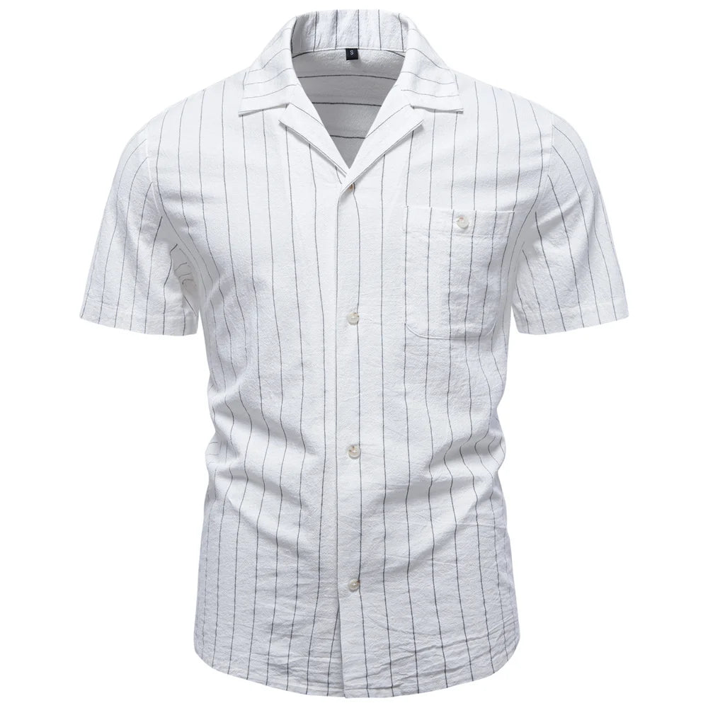 AIOPESON Men’s Casual Shirt Stripe Design Short Sleeve Button Pocket Cotton Soft Breathable Summer Lightweight Daily Shirts