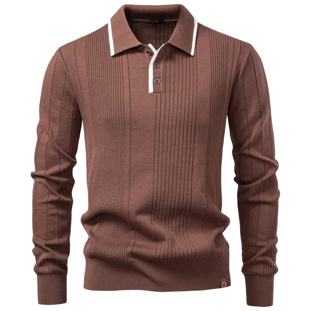 New Top Button Down Polo Shirt Men Solid Color Long Sleeve Fall Winter Luxury Warm Touch Business Casual Mens Sweatershirt