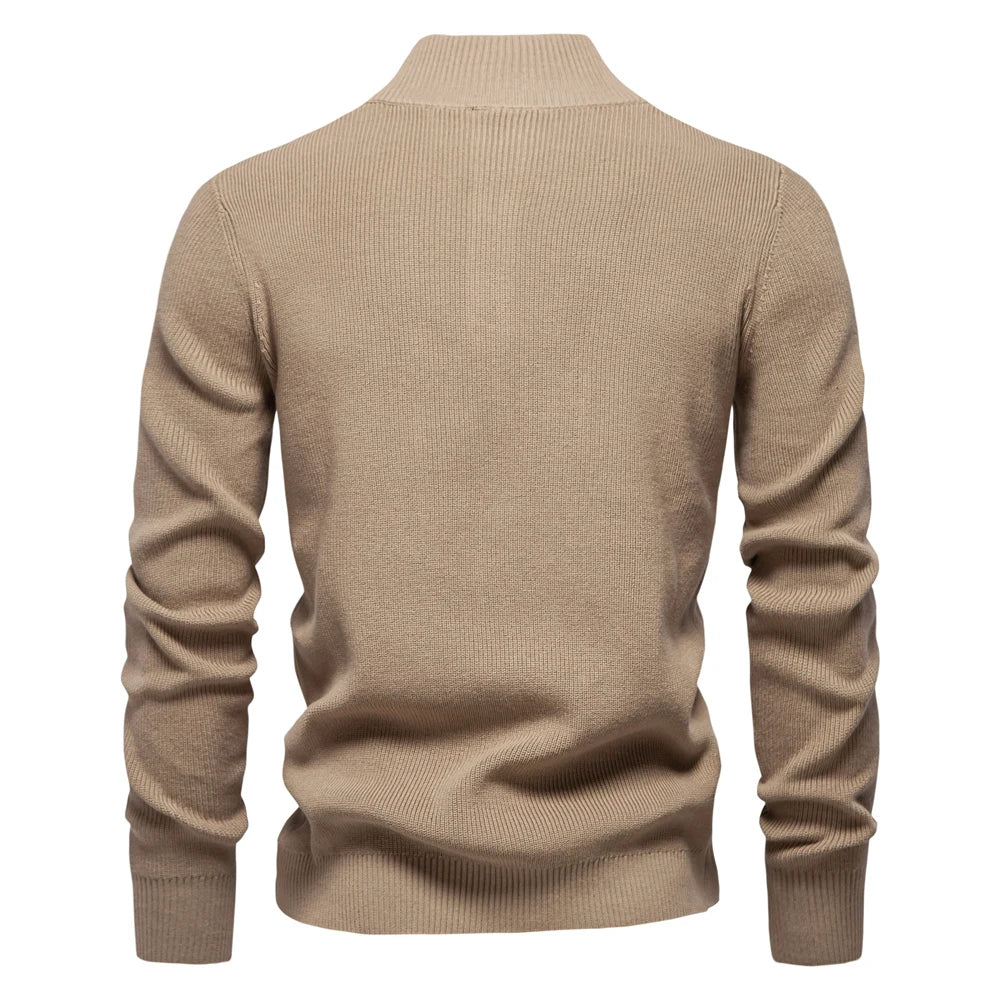 AIOPESON Mens Mock Neck Button up Cotton Pullover Sweaters Casual Social Knit Turtleneck Autumn Winter Sweaters for Men