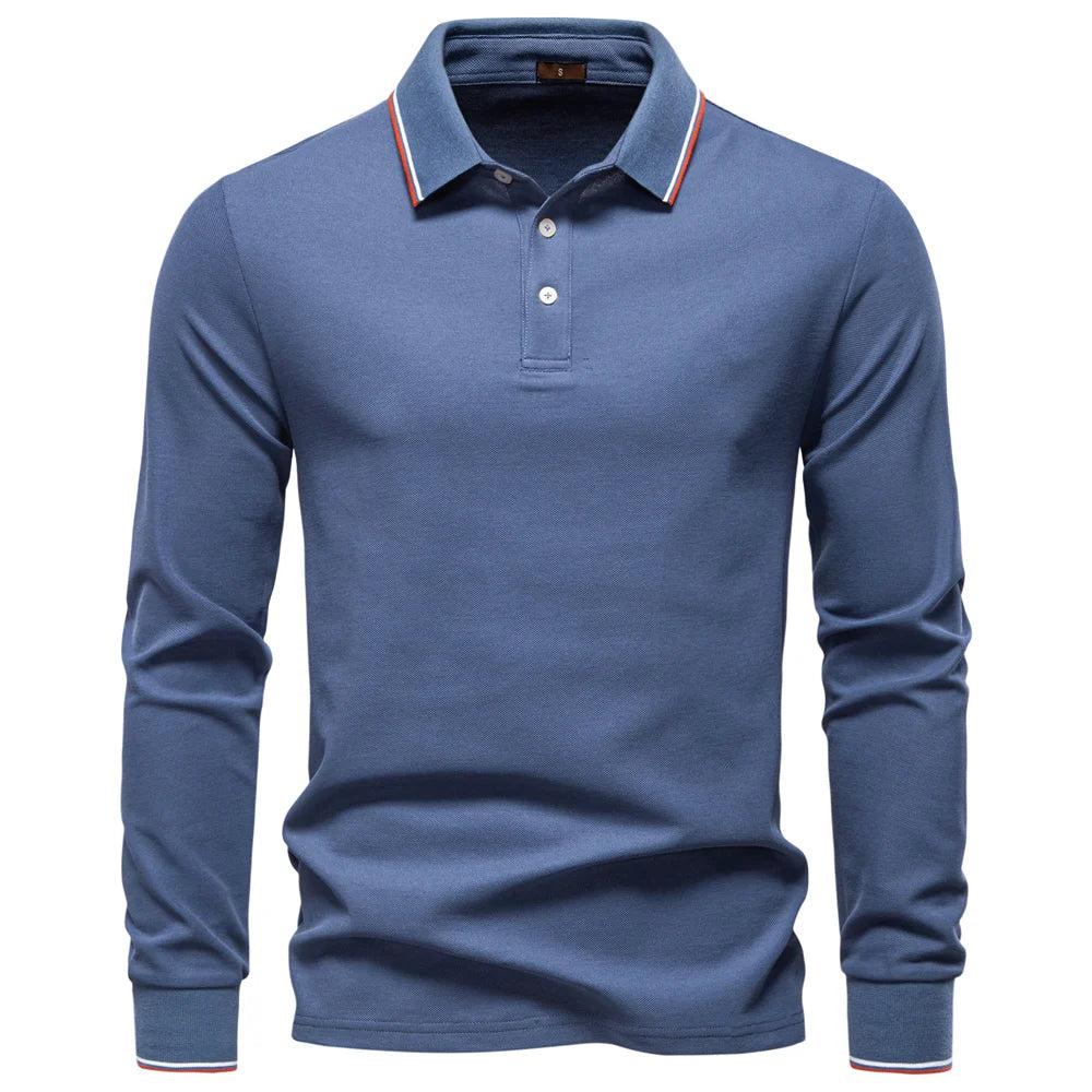 AIOPESON 2025 New Men's Mock Neck Polo Shirts for Men Cotton Solid Color Long Sleeve Polo Desinger Social Luxury Touch Male
