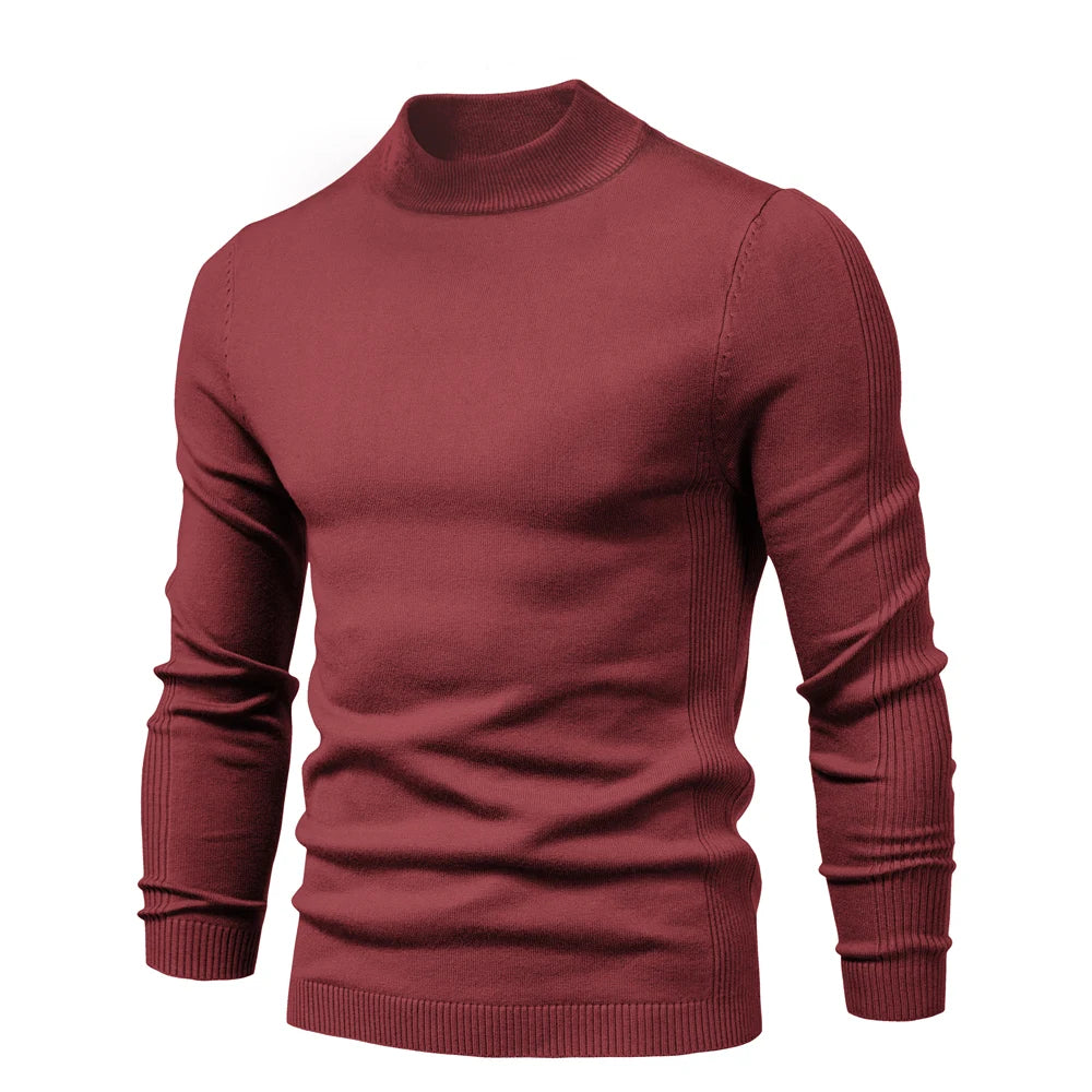 AIOPESON Soft Mid Neck Pullover Men Casual Solid Color Winter Warm Men's Sweater High Quality Pullover Sweater For Men