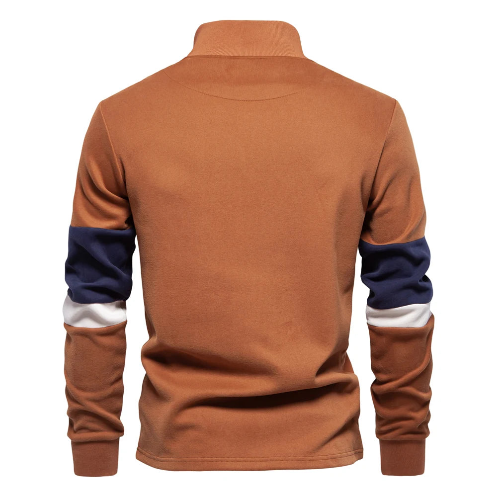 AIOPESON Mens Mock Neck Quarter Zip Sweatshirts Patchwork  Fashion Pullover Cotton-blend Sweatshirt for Men