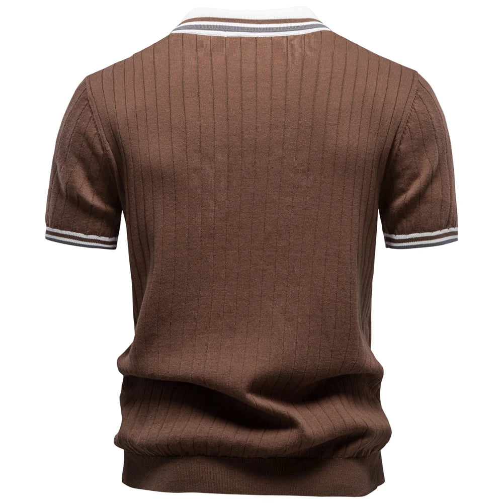 AIOPESON 100% Cotton Soft Skin Friendly Polo Shirt for Men Collar Solid Color  Old Money Style Elegant Casual Polo Men Clothing