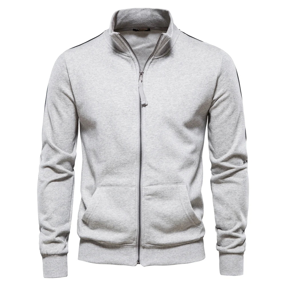 AIOPESON Brand Mens New Cotton-blend Solid Zip Up Sweatshirts Casual Sport Cardigan Jacket Sweatshirt for Men