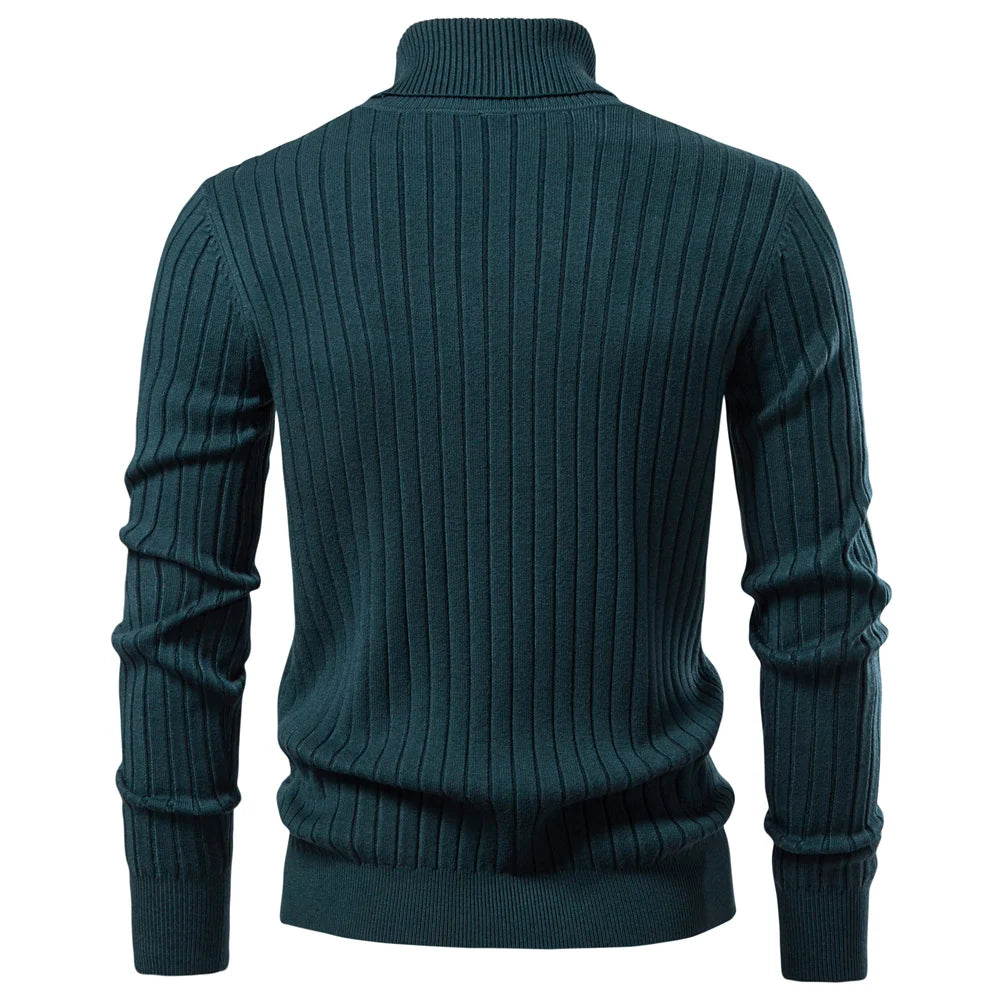 AIOPESON Men's Turtleneck Sweater Solid Color with Striped Pullover Warm Knitwear Winter Basic Casual High Quality Sweater Male
