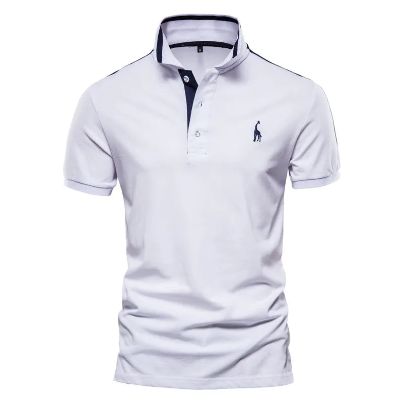 AIOPESON Cotton Men's Polos Giraffe Embroidery Short Sleeve Polo Shirts for Men High Quality Brand Design Polos Men Clothing