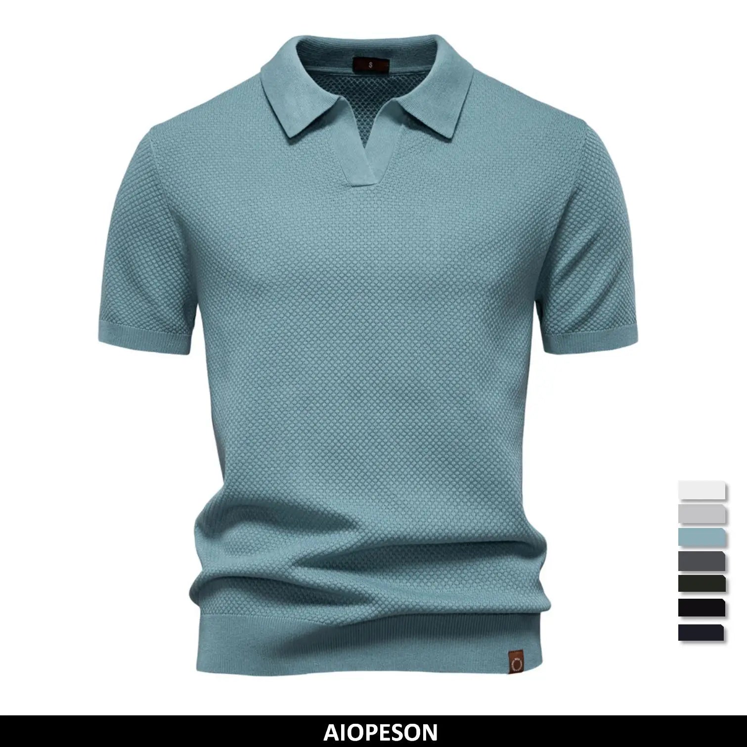AIOPESON Men's Summer Breathable Polo Shirt Short Sleeve Solid Color Casual Polo Shirts for Men Lightweight Stretch Polo ﻿