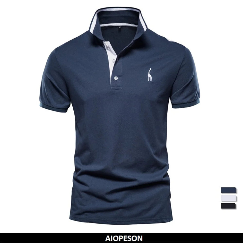 AIOPESON Cotton Men's Polos Giraffe Embroidery Short Sleeve Polo Shirts for Men High Quality Brand Design Polos Men Clothing
