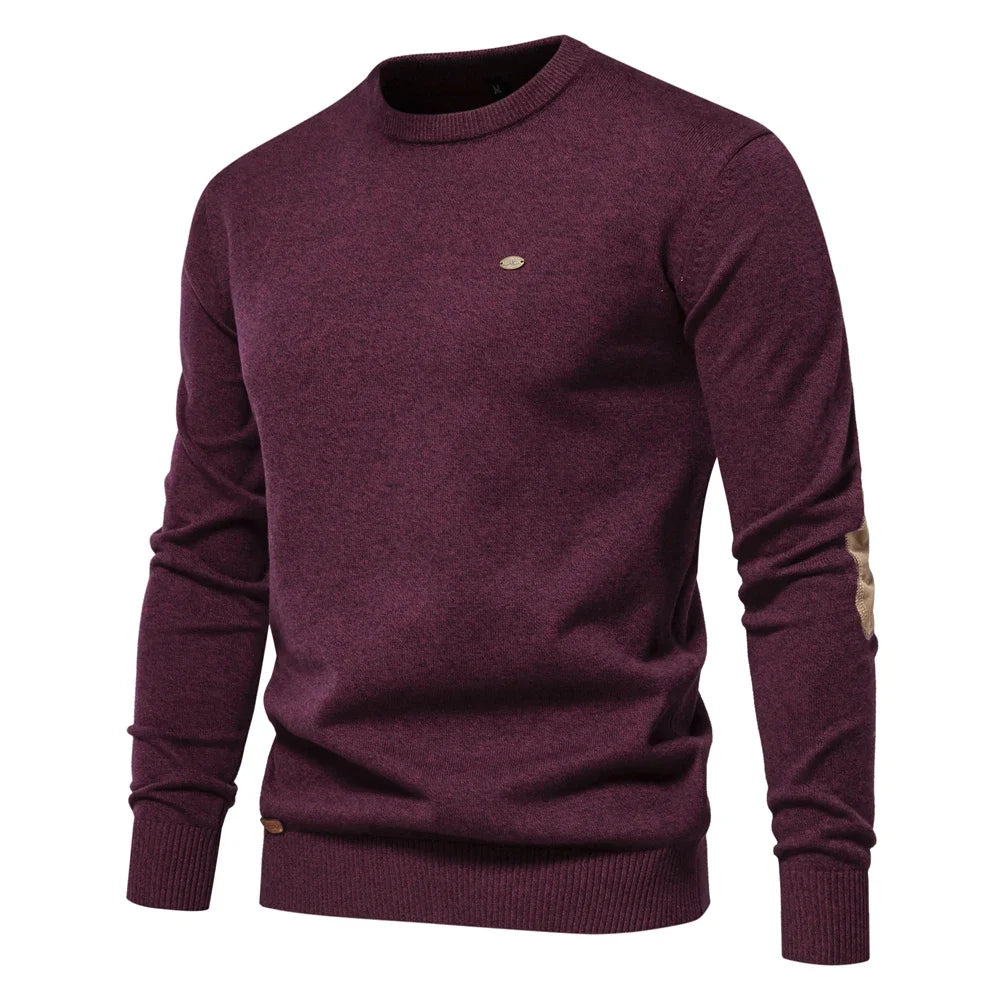 2023 New Autumn Cotton Sweater for Men O Neck Patchwork Sleeve Pullovers Men Solid Color Warm Winter Mens Sweaters
