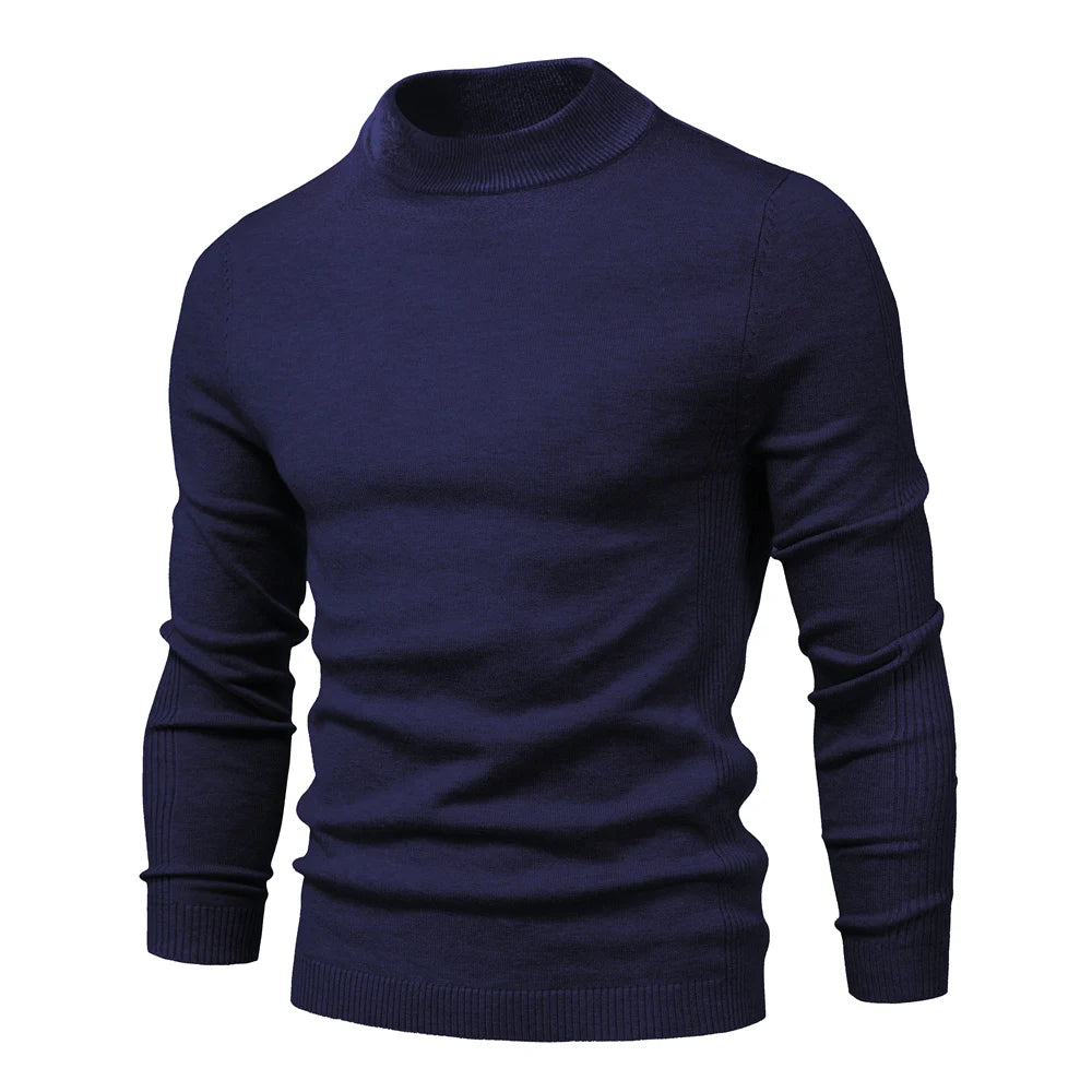 AIOPESON Soft Mid Neck Pullover Men Casual Solid Color Winter Warm Men's Sweater High Quality Pullover Sweater For Men