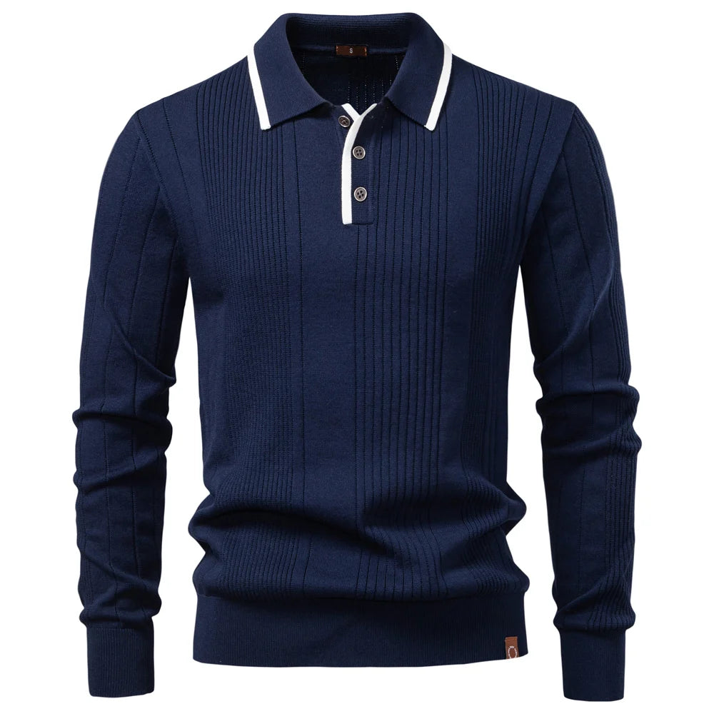 New Top Button Down Polo Shirt Men Solid Color Long Sleeve Fall Winter Luxury Warm Touch Business Casual Mens Sweatershirt