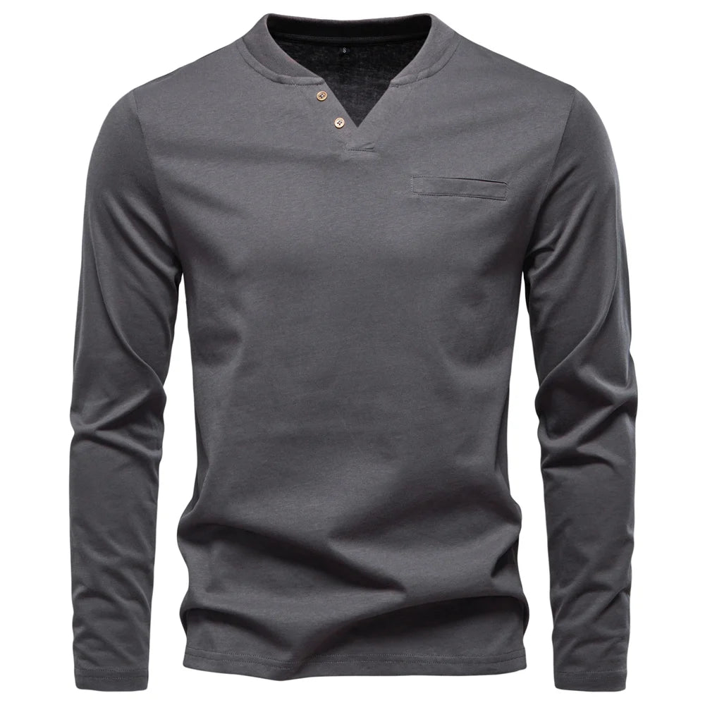 AIOPESON High Quality Men's long sleeve t-shirt Fashion pure 100% cotton henley collar T shirt man polera manga larga hombre