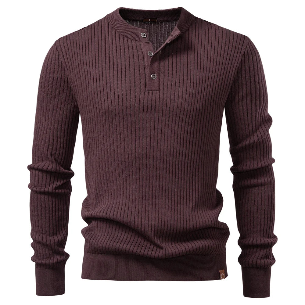 AIOPESON Men's Long Sleeve T-shirt Fall Winter Fashion Knit Slim Fit Polo Sweater Riibed Henry Collar Sweatershirt for Man