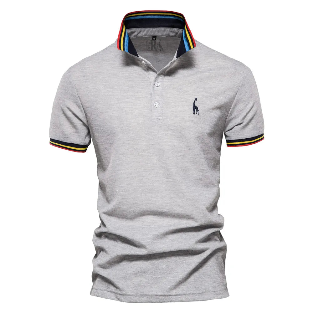 AIOPESON Cotton Men's Polos Giraffe Embroidery Short Sleeve Polo Shirts for Men High Quality Brand Design Polos Men Clothing