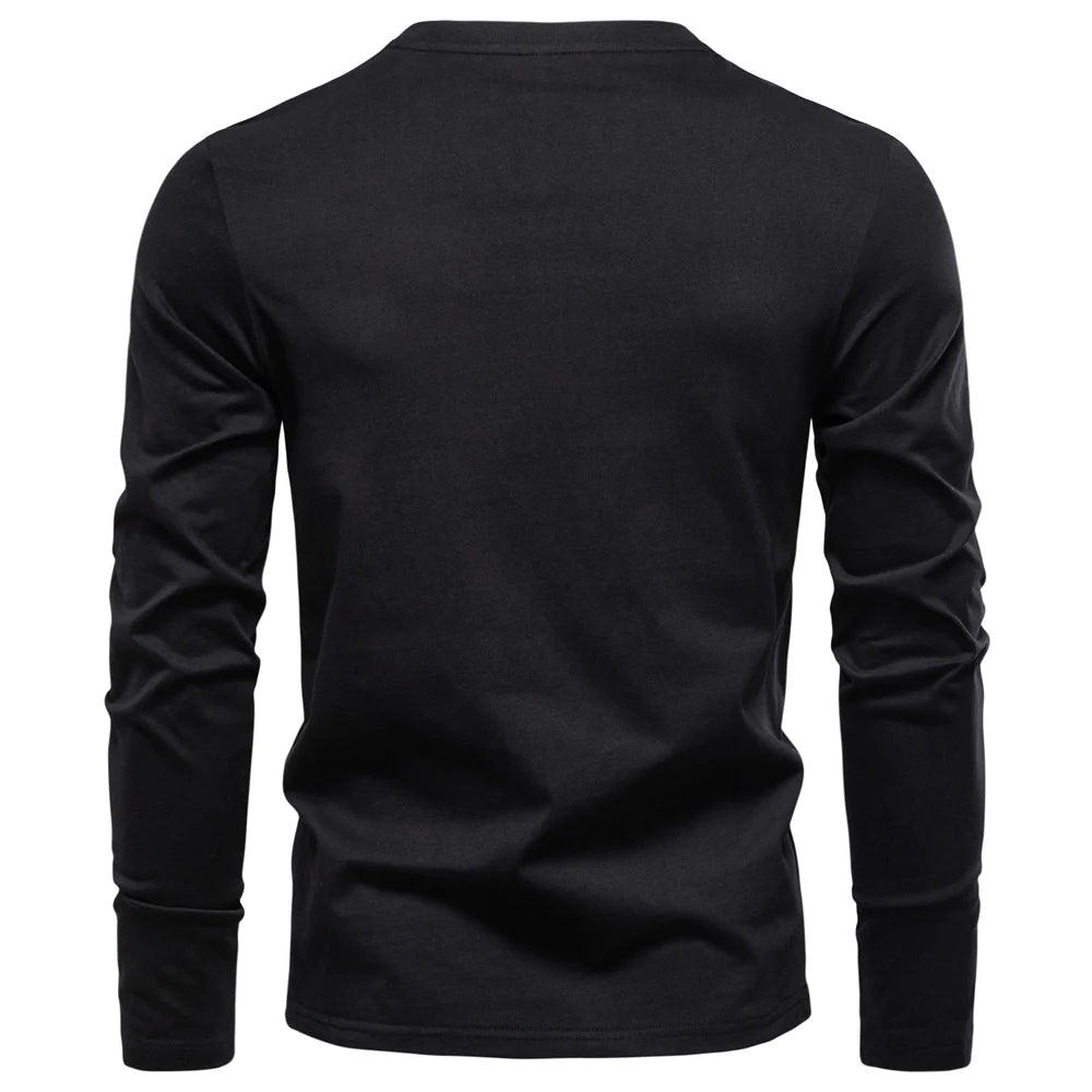 AIOPESON High Quality Men's long sleeve t-shirt Fashion pure 100% cotton henley collar T shirt man polera manga larga hombre