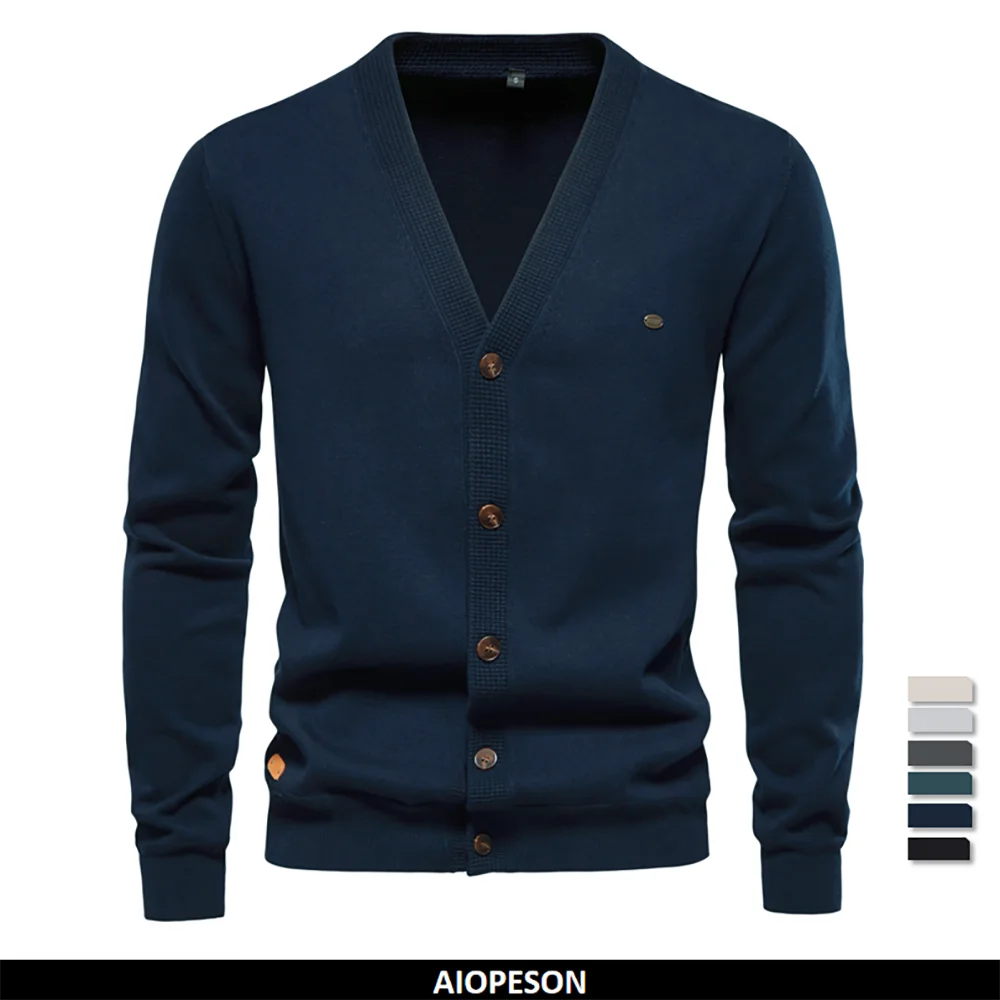 AIOPESON 2024 New Autumn Cotton Cardigan Sweater Men Casual Single Breasted Solid Color High Quality Cotton Sweater Men