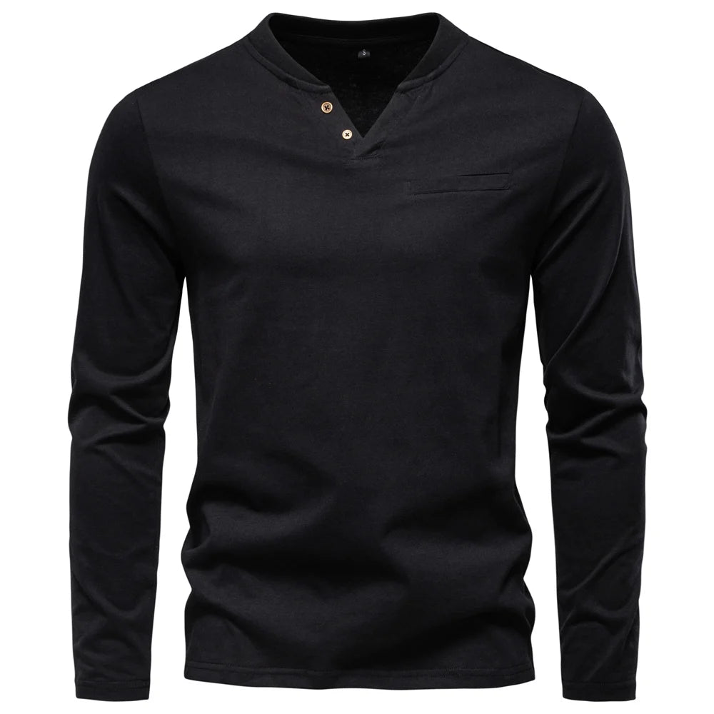 AIOPESON High Quality Men's long sleeve t-shirt Fashion pure 100% cotton henley collar T shirt man polera manga larga hombre