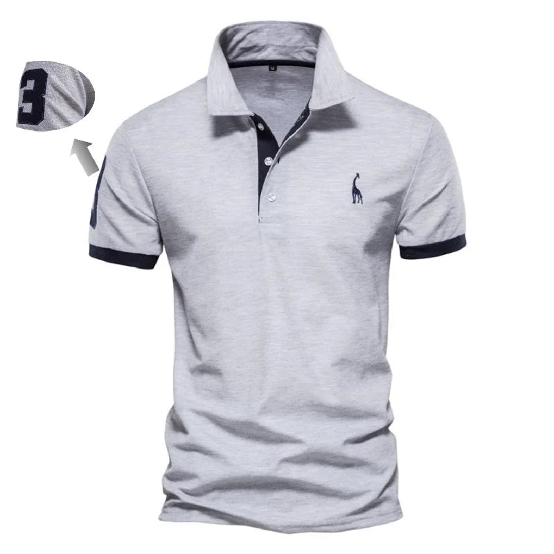 AIOPESON Cotton Men's Polos Giraffe Embroidery Short Sleeve Polo Shirts for Men High Quality Brand Design Polos Men Clothing
