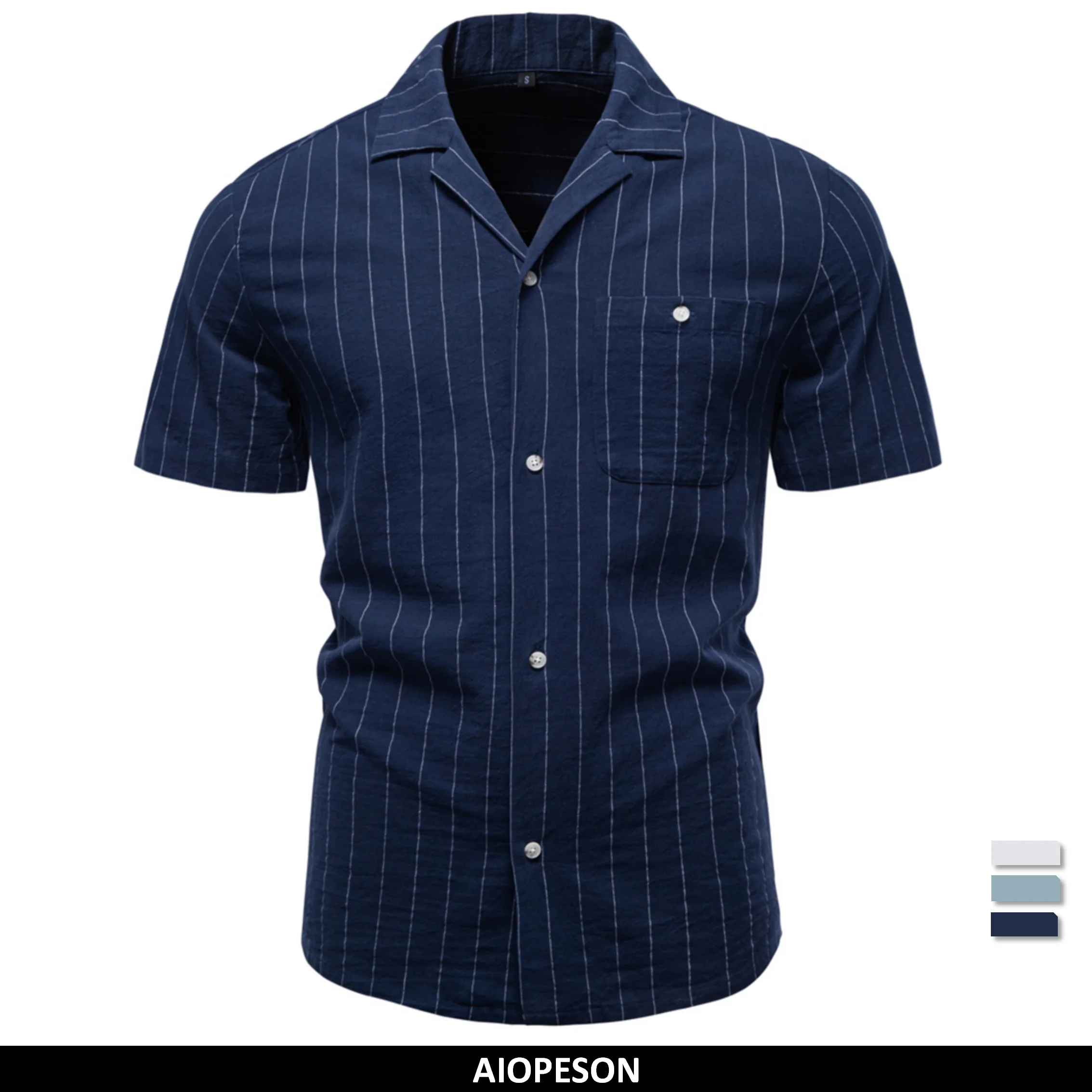 AIOPESON Men’s Casual Shirt Stripe Design Short Sleeve Button Pocket Cotton Soft Breathable Summer Lightweight Daily Shirts