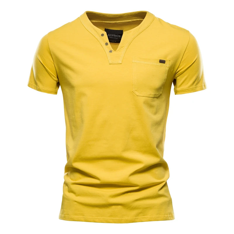 AIOPESON Casual Cotton Mens T Shirts Solid Color Classic V-neck T Shirt Men New Summer High Quality Short Sleeve Top Tees Men