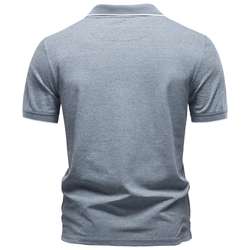 2026 Men's Polo Shirts Cotton Blend Short Sleeve Solid Color Zippered Polo Soft Breathable Lightweight Casual Polo Shirt for Men